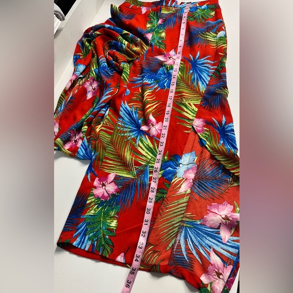 Tropical print pants open leg red Romeo & Juliet couture hawaiian style pants m - Picture 8 of 15